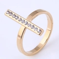 Detail shot of golden geometric ring featuring a rectangular bar set with 11 zircon stones - 3# Bar Zirconia Style