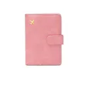 Porta passaporto in pelle PU rosa con icona aereo dorata e protezione RFID - Rosa