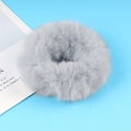 Gray faux fur plush hair scrunchie with soft long hair texture for high elastic ponytails - Gray