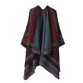 Ethnic knit shawl featuring houndstooth and geometric patterns in red and teal - One Size / Dot Houndstooth-Black Red