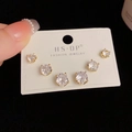 Three pairs of elegant gold-tone round zircon stud earrings in varying sizes - Gold-Rhinestone Round Set (96#)