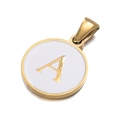 Golden round stainless steel pendant with white enamel and letter A design - Letter A