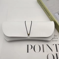Portable white lychee texture leather sunglasses pouch with elastic cord and gold bead - White
