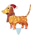 LED lighted Christmas dachshund yard decor with red festive hat and striped scarf - Dachshund Stake-6