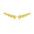 Elegant gold-plated S925 silver stud earrings with six gradient hearts in a linear design - Heart Style / Gold