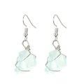 Detail of handmade silver wire wrapped natural light blue gemstone drop earrings - Silver + Aquamarine