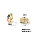 Dettaglio degli orecchini a cerchio dorati con zirconi arcobaleno e misure di 1,1 cm - 1,1 cm/Zirconia Colorata