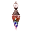 Pendentif d'énergie conique avec cristaux naturels multicolores et capuchon en bronze - Sept chakras