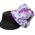 Reversible bucket hat featuring classic solid black and colorful abstract oil painting print - 18 (Oil Painting Texture Print + Black)