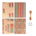 Brown kraft paper gift wrap set with colorful stars, candles and happy birthday patterns - Wrapping Set (4 Papers + Rope + Tape)