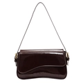 Borsa a spalla in pelle verniciata marrone scuro con patta ondulata e fibbia oro - Marrone