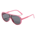 Pink oversized one-piece kids sunglasses with grey tinted lenses on white background - Pink Frame Grey Lens
