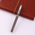 Dark coffee metallic rollerball pen with silver arrow clip on leather notebook - Brown with Silver Trim
