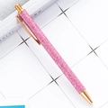Pink glitter retractable ballpoint pen with elegant rose gold metal accents for gifting - Pink (Rose Gold Parts)