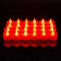 Set of 24 red LED flameless tea light candles with warm yellow flicker for decor - Red Electronic Candle
