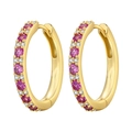 Boucles d'oreilles huggie en argent 925 doré avec pierres roses et blanches - Créole Polyvalente Rose à Incrustation Intervalle 4357-GD-PK