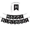 Black paper Happy Birthday banner set with hollow stars and size details for party decor - Black Birthday Banner