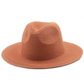 Macro view of the brick red straw fedora showing fine woven texture and indented crown - One Size 58cm / Brick Red