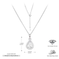 Macro detail of teardrop 925 silver necklace with 5A zircon and size dimensions - Necklace-White