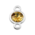 Amber birthstone connector with faceted crystal and silver dual loops for jewelry making - Gold