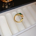 Gold plated double layer open ring with dragon motif and green enamel accents - Style 79 Gold (Dragon Zodiac Design)