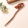 Classic sandalwood hair stick with lotus seed pod carving in deep reddish brown - Lotus Seed Pod Shape (F2024693)