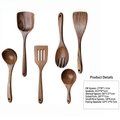 6-piece acacia wood kitchen utensil set including spatulas and spoons on white background - Mangium Wood 6-Piece Set / Approx. 500g
