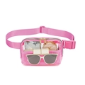Pink transparent nylon fanny pack showing storage space for sunglasses and cosmetics - Rose Red