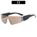 Y2K rimless shield sunglasses with brown gradient lenses and black temples - Luxury Gold