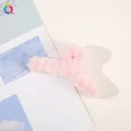 Pink plush faux fur hair claw clip in a cross heart shape for women sweet hair accessories - Plush Solid Color Claw - Light Pink