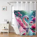 Detail view of double-layer shower curtain with white swan print and metal eyelets - 181x188cm Single Shower Curtain / Romantic Twin Swans (SYL-2)