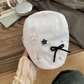 Basco bianco in cotone con stelle argentate e fiocco in velluto nero per un look retrò - Taglia Unica(Regolabile) / Bianco