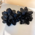 3D black satin fabric flower accessories with layered petals and silk texture finish - 19# Silver Needle - Black
