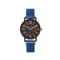 Minimalist blue sunray dial ladies watch with rose gold numerals and Milanese mesh band - Blue