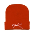 Classic red knitted beanie with white bow embroidery for outdoor cycling and warmth - M (56-58cm) / Red