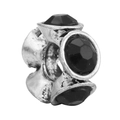 Silver bead charm with black crystals and vintage texture for DIY jewelry making - Black Gemstone Barrel