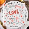 Square napkins with red Love print and heart patterns for Valentine table decor - Red Green LOVE Style (QRJ01-1)