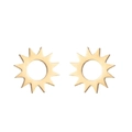 Macro shot of gold sunburst stud earrings with cutout center and radiating starburst rays - Sunburst / Gold