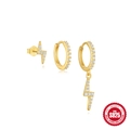 S925 sterling zilveren gouden oorbellenset met bliksemmotief en glanzende witte zirkonia - Set Van 3-Goud #4 (Blikseminslag Combo)