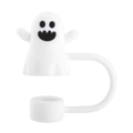 Cute white ghost silicone straw topper for 10mm drinking straws, soft dustproof cover - Halloween Black Ghost
