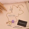 Gold evil eye and heart charm necklace with peacock feather pendant on ball chain - Purple Evil Eye / Heart / Feather / Purple