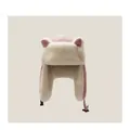 Cappello da trapper in peluche rosa e bianco con orecchie di volpe e cinturino - M (56-58cm) / Rosa