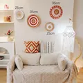 Set of 4 woven grass wall decor plates in warm tones for bohemian home interiors - Best-seller ABCD Set (4-Piece)