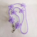 Detail of lavender beaded bag strap with handmade flower accents and metal lobster clasps - Purple