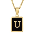 Minimalist 18K gold plated stainless steel necklace with black enamel square letter U pendant - Gold Letter U (With Chain)