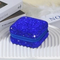 Square blue rhinestone jewelry box with a secure zipper closure for rings and necklaces - Full Rhinestone-Blue