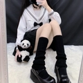 Japanese JK uniform set with white sailor top, black pleated skirt and knit leg warmers - Black