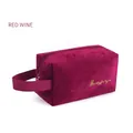 Burgundy velvet makeup bag with gold embroidery and woven handle for storage - Handbag Style / Burgundy