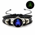 Luminous Scorpio leather bracelet with glowing glass dome and adjustable braided cord - Scorpio / Black