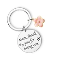 Edelstahl Schlüsselanhänger für Mama mit graviertem Anhänger und rosa Emaille Blume - Mom thank you for being you / 30MM